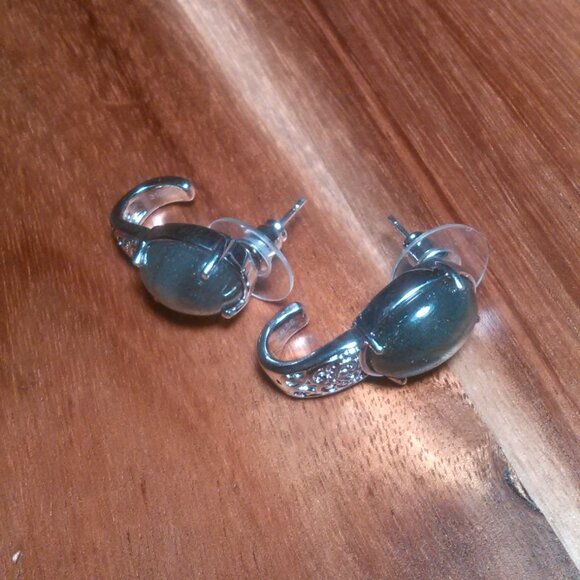 Madagascar Fire Labradorite Stainless Steel Solitaire Stud Earrings - Picture 5 of 14